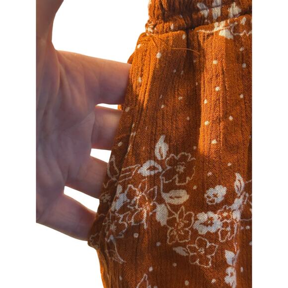 3 Dots orange floral stretchy wide leg pull-on pants Large boho Beachy comfy - Picture 6 of 7